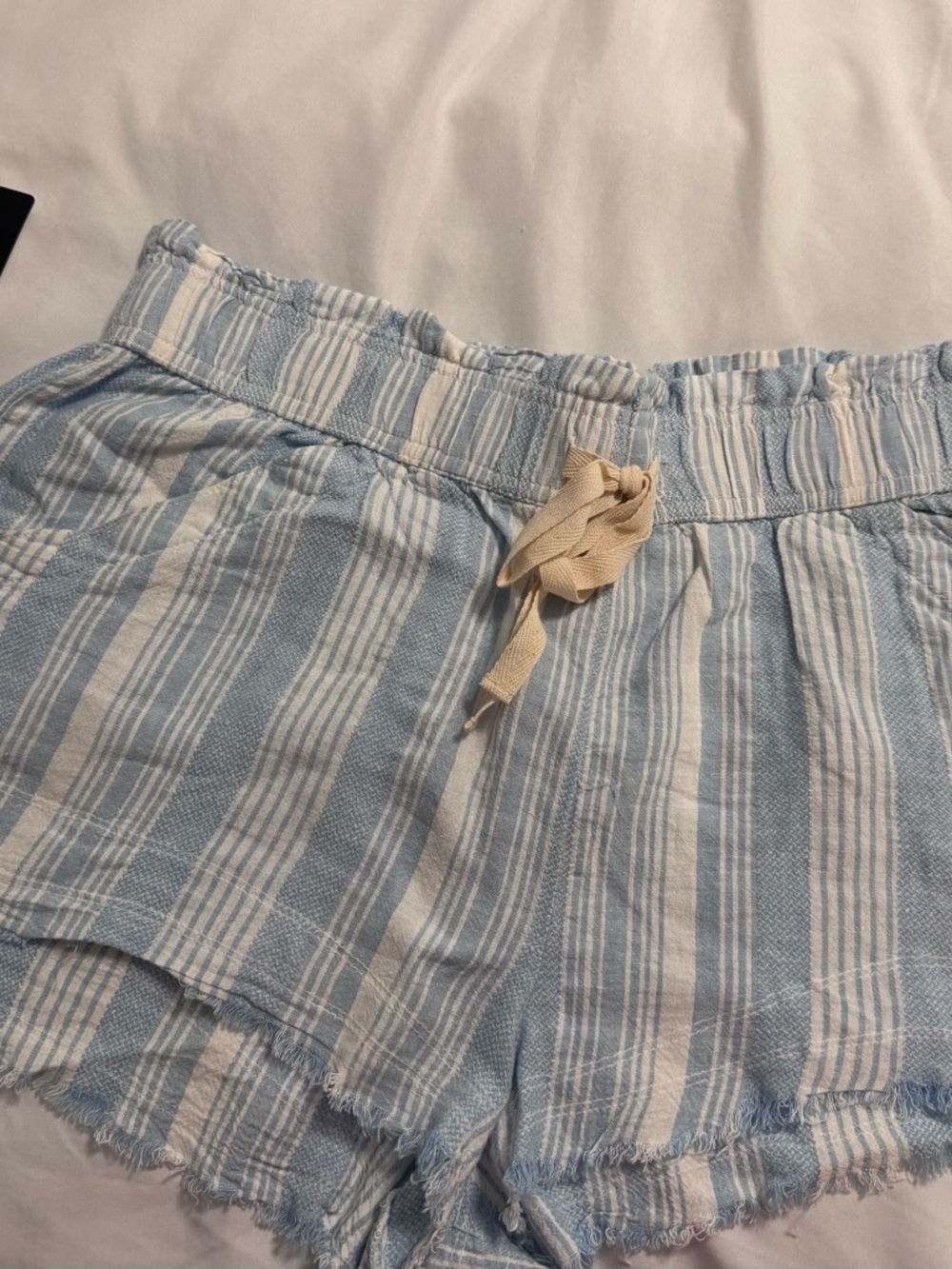 Madden Girl Light Blue & White Striped Drawstring Linen Shorts